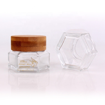 30g Bamboo lid glass eye cream container face cream jar with gold printing